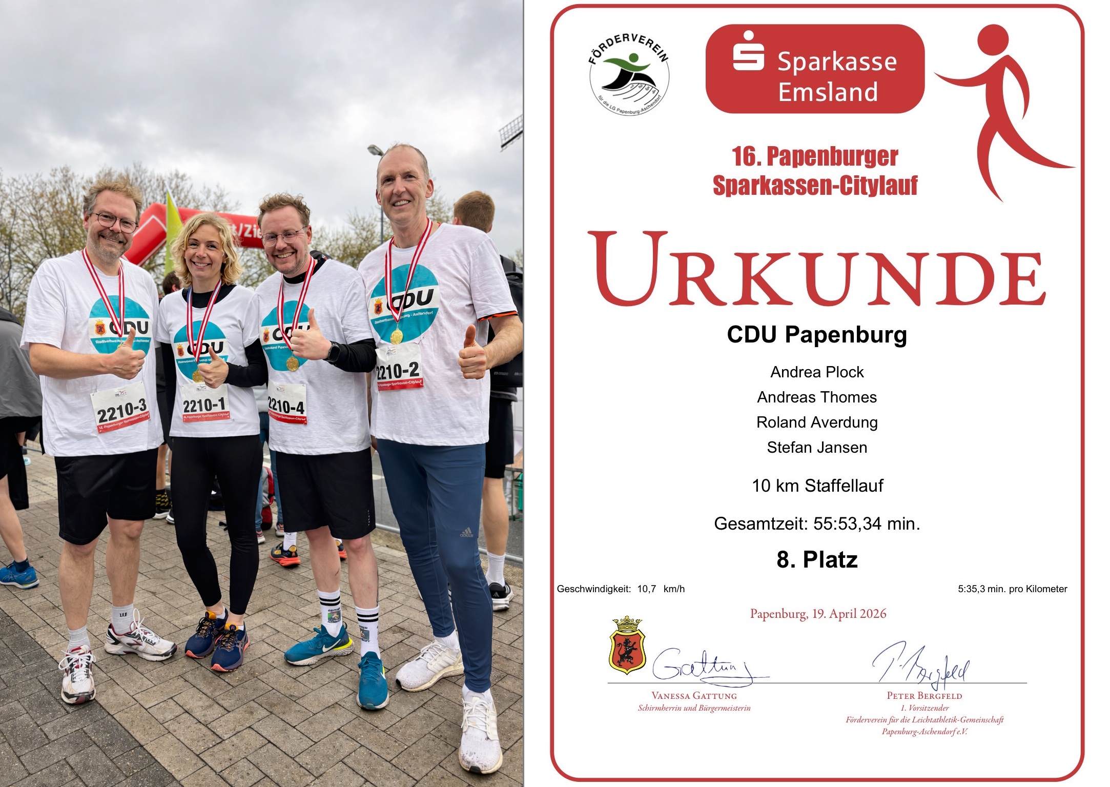 Unsere Staffell�ufer (von links nach rechts) Roland Averdung, Andrea Plock, Andreas Thomes und Stefan Jansen